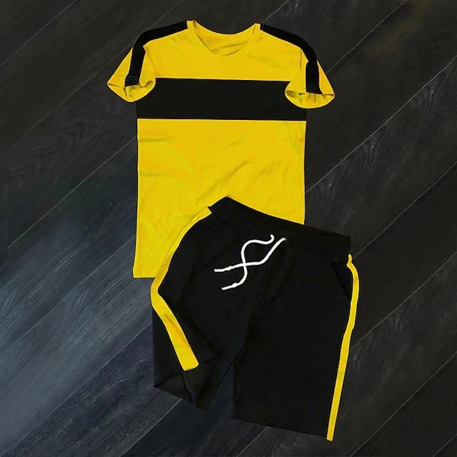 3D Print Men Cloths T-shirt Suits Ropa De Hombre Color Block O-Neck Outdoor Short Sleeve 2 Piece Clothing Fashion Designer