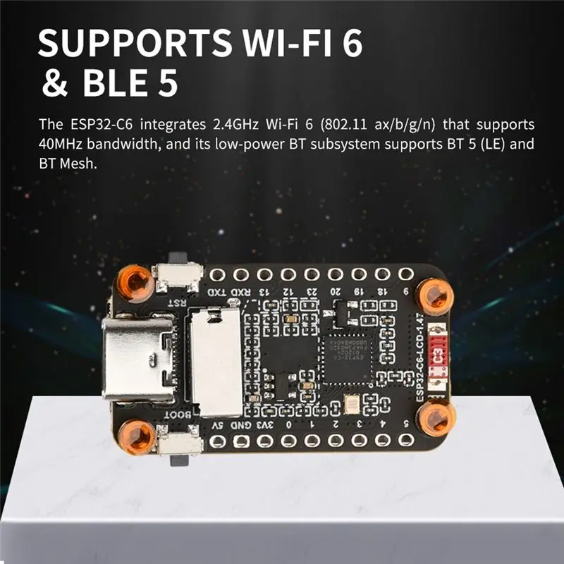 Фото [НОВИНКА A09R!] Плата для разработки с ЖК-экраном Esp32-C6 1,47 дюйма, Wi-Fi 6, Bluetooth 5, встроенным RGB-дисплеем и интерфейсом Type-C №3