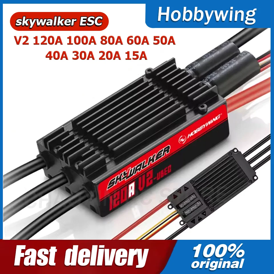 Фото Hobbywing Skywalker V2 ESC 120A 100A 80A 60A 50A 40A 30A 20A 15A Бесщеточный регулятор скорости ESC с UBEC для RC FPV самолетов №1