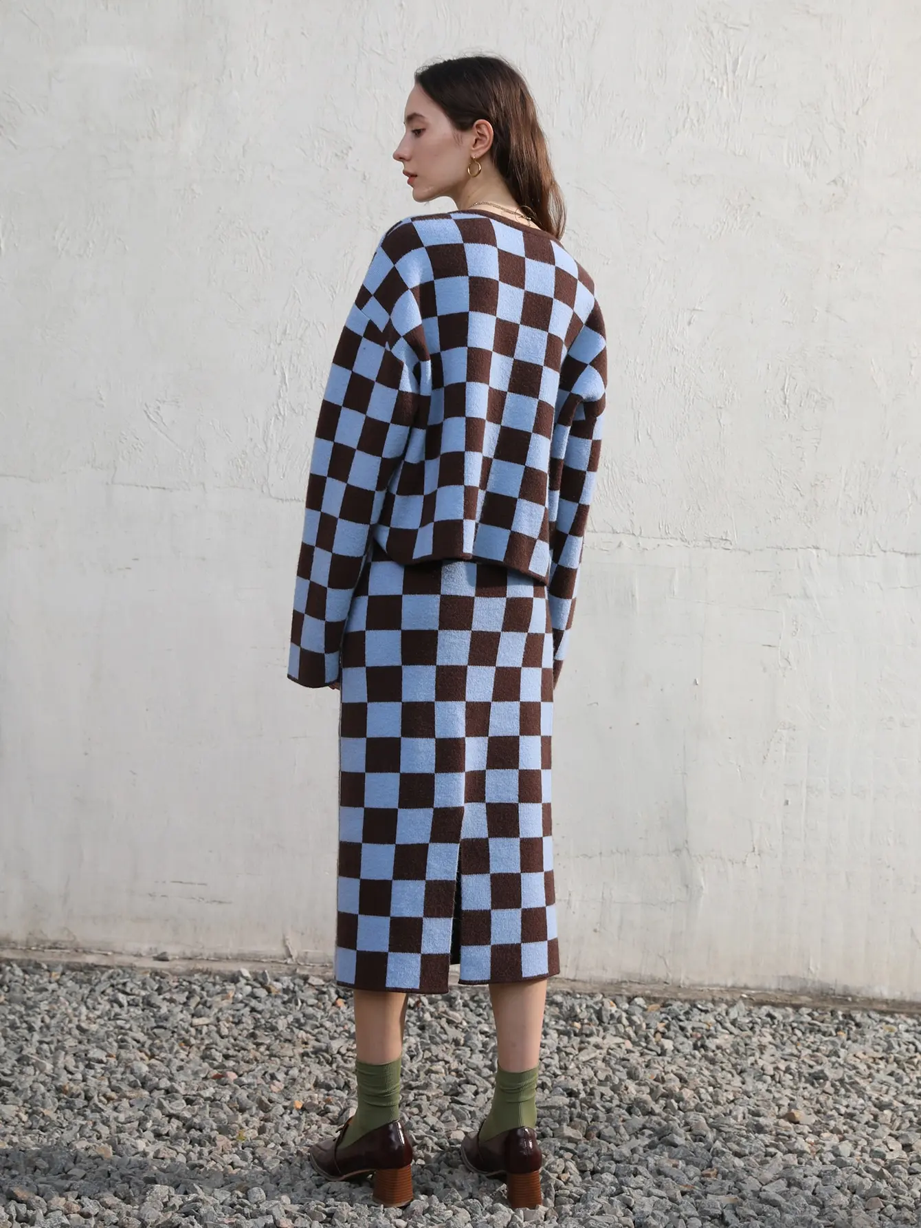 AEL Erdos Шахматная вязаная юбка средней длины Женская