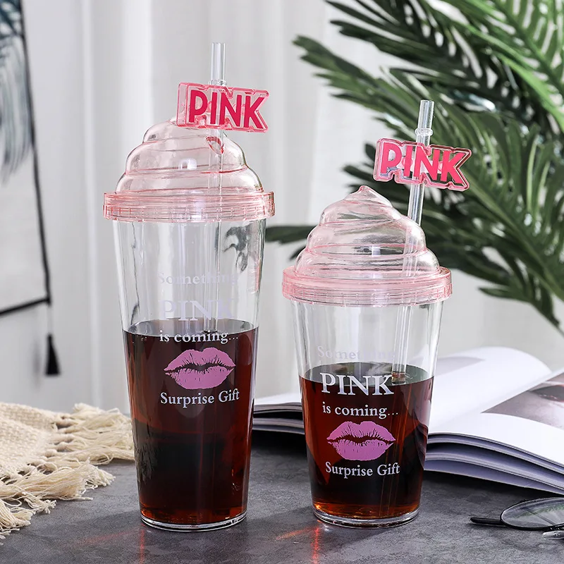 

Милая пластиковая соломенная чашка для мороженого, прозрачная Корейская креативная чашка для воды с красными губами, милая чашка для студе...