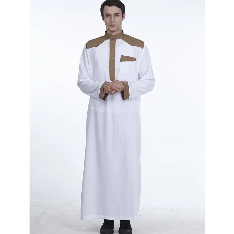 Men's Muslim Robe Daily Casual Commuter Slim Saudi Arabian Ethnic Colorblock Five Button Robe  Africa Business Casual New 2022