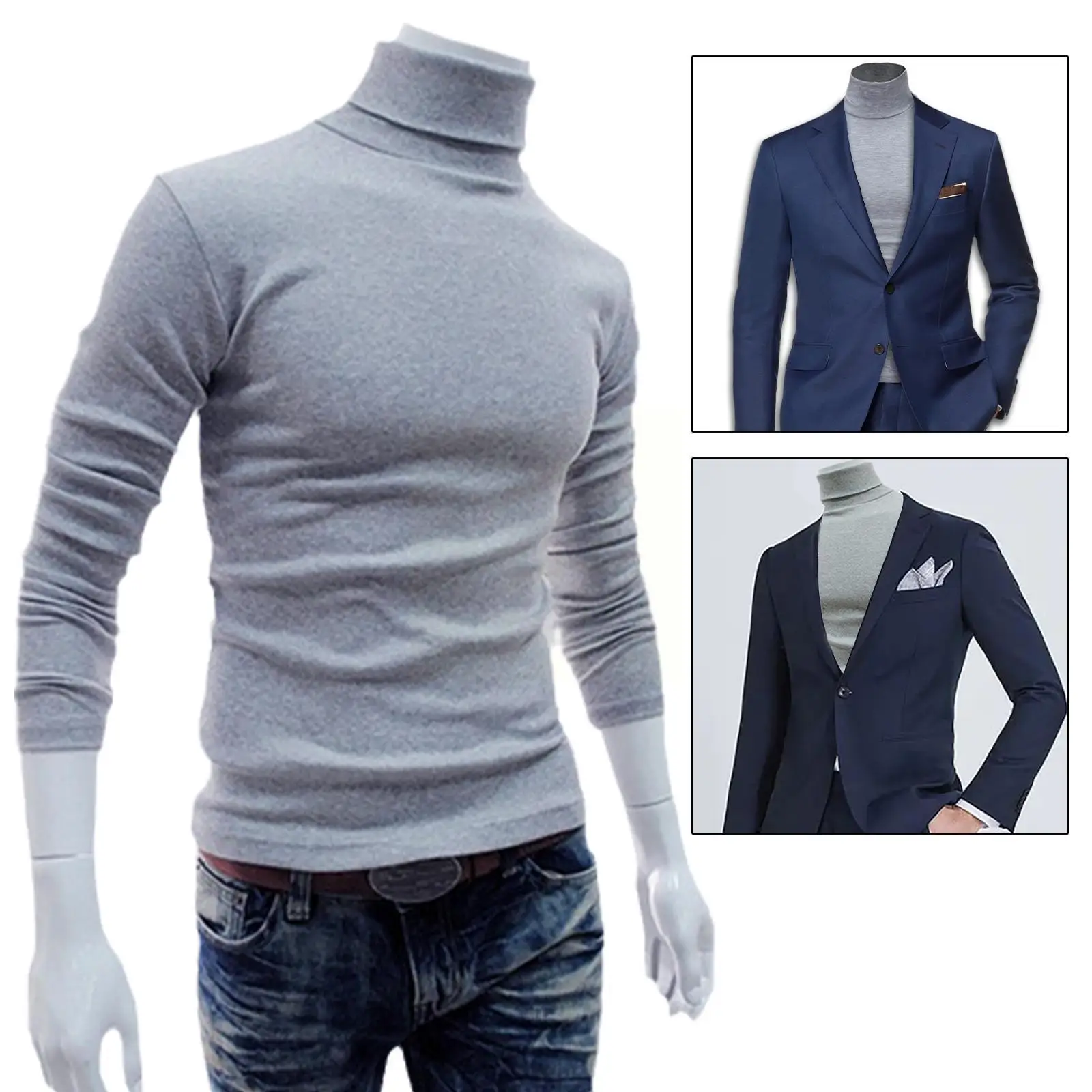 

New Fashion Men's Casual Slim Fit Basic Turtleneck Double Male Winter Pullover Sweater Collar Knitted Tops Collar Autumn Hi V9J1