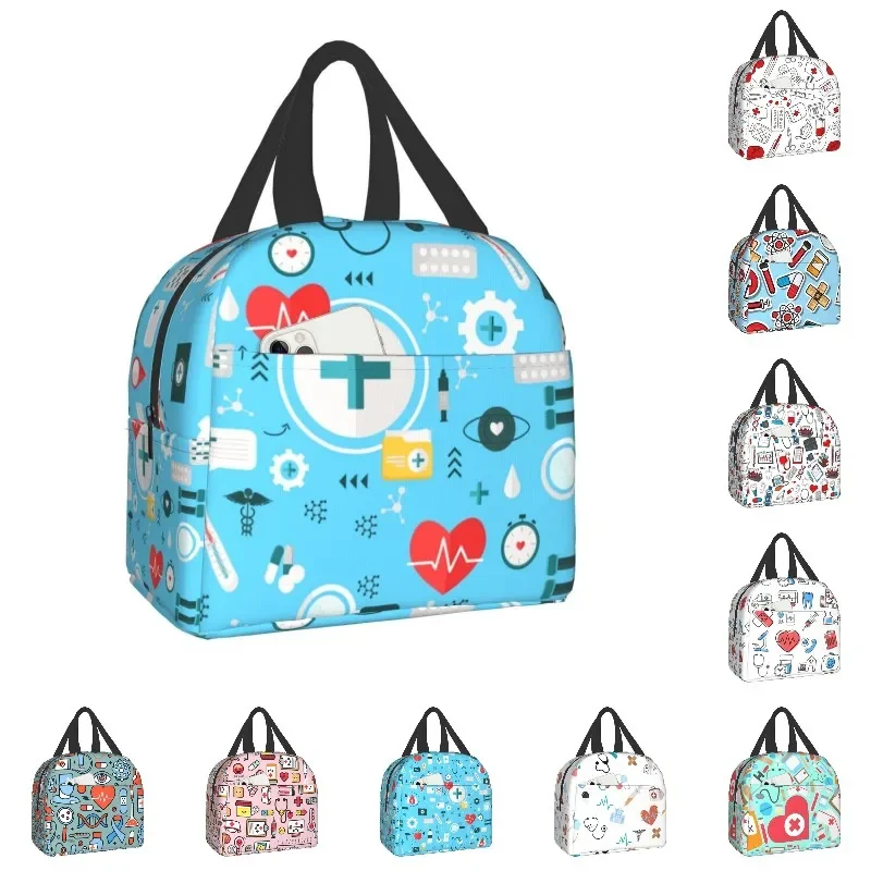

Nursing Pattern Resuable Lunch Box Women Multifunction Nurse Print Cooler Thermal Food Insulated Lunch Bag Office Work