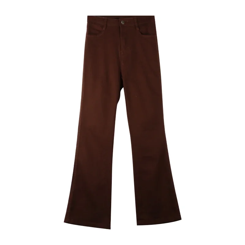 Женские джинсы-клеш с завышенной талией коричневые джинсовые брюки-клеш высокой