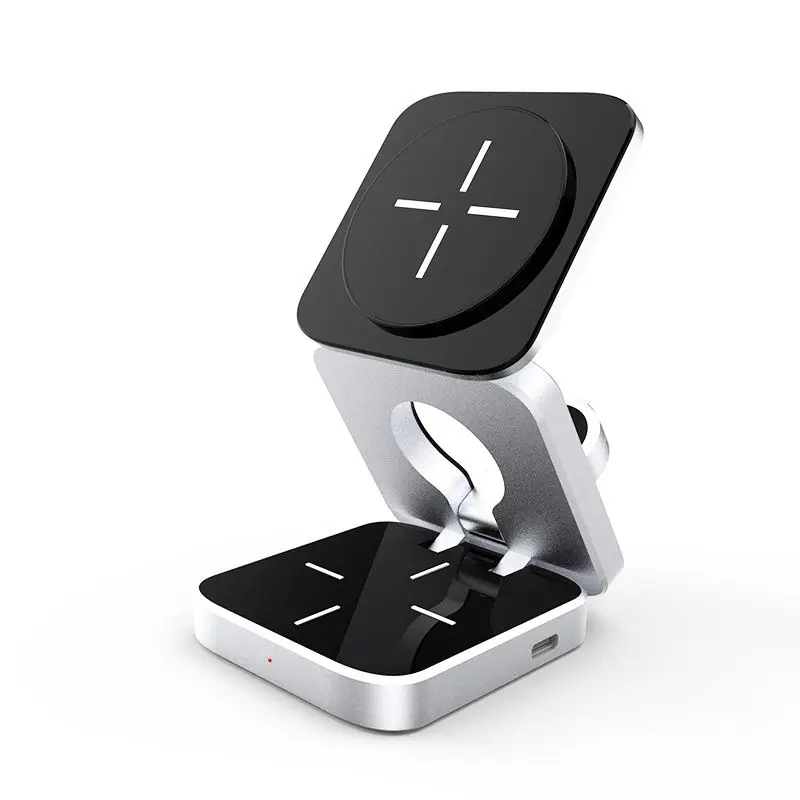 

Портативная Складная Беспроводная зарядная док-станция 3 в 1 для iPhone 14, 13, магнитная быстрая зарядная станция для Apple Watch 8, 7