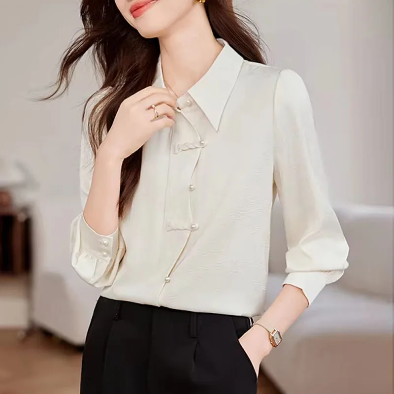 Новая женская рубашка с длинным рукавом отложным воротником блузка женские топы
