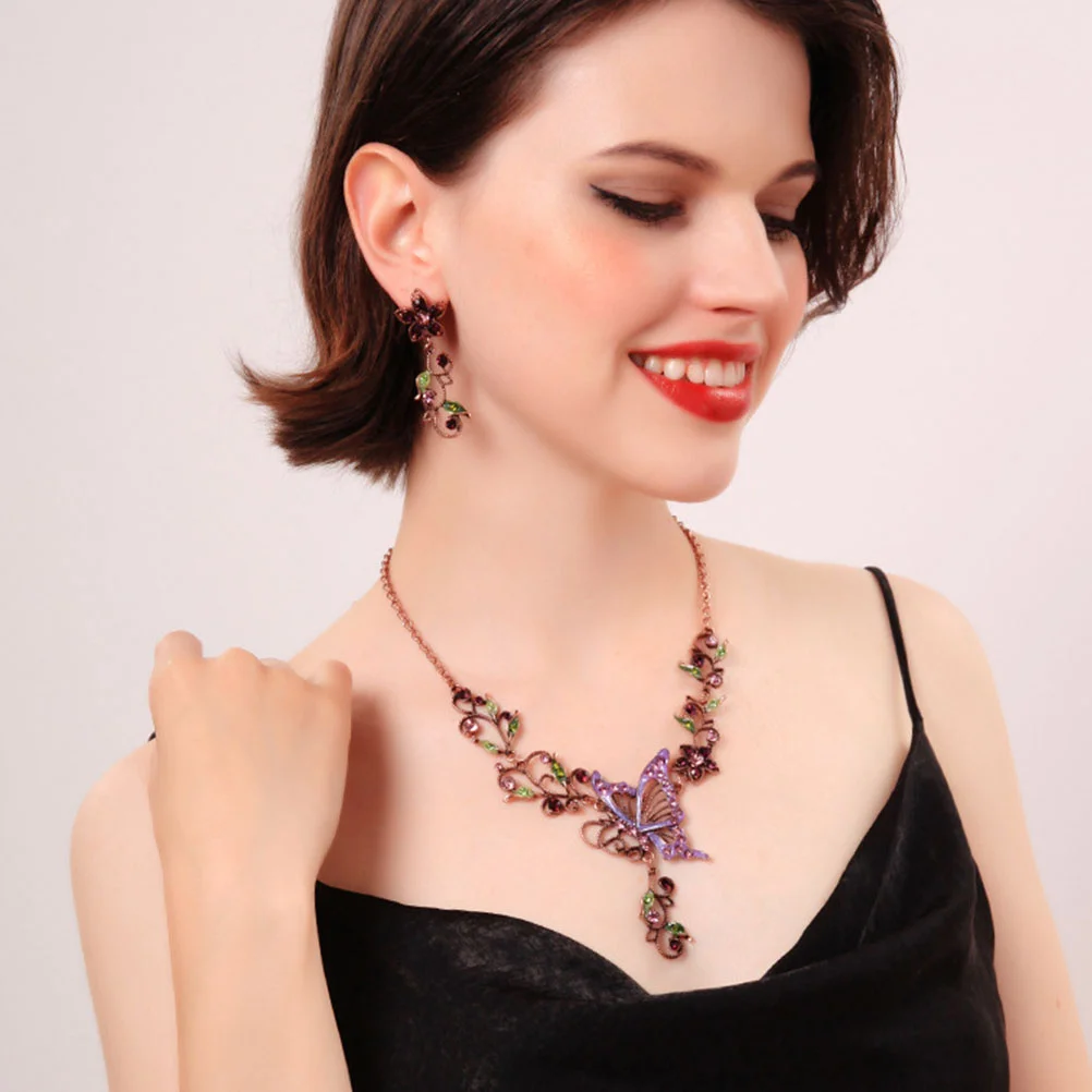 

Set Jewelry Necklace Bridal Rhinestone Wedding Earringsearringgemstone Party Charm