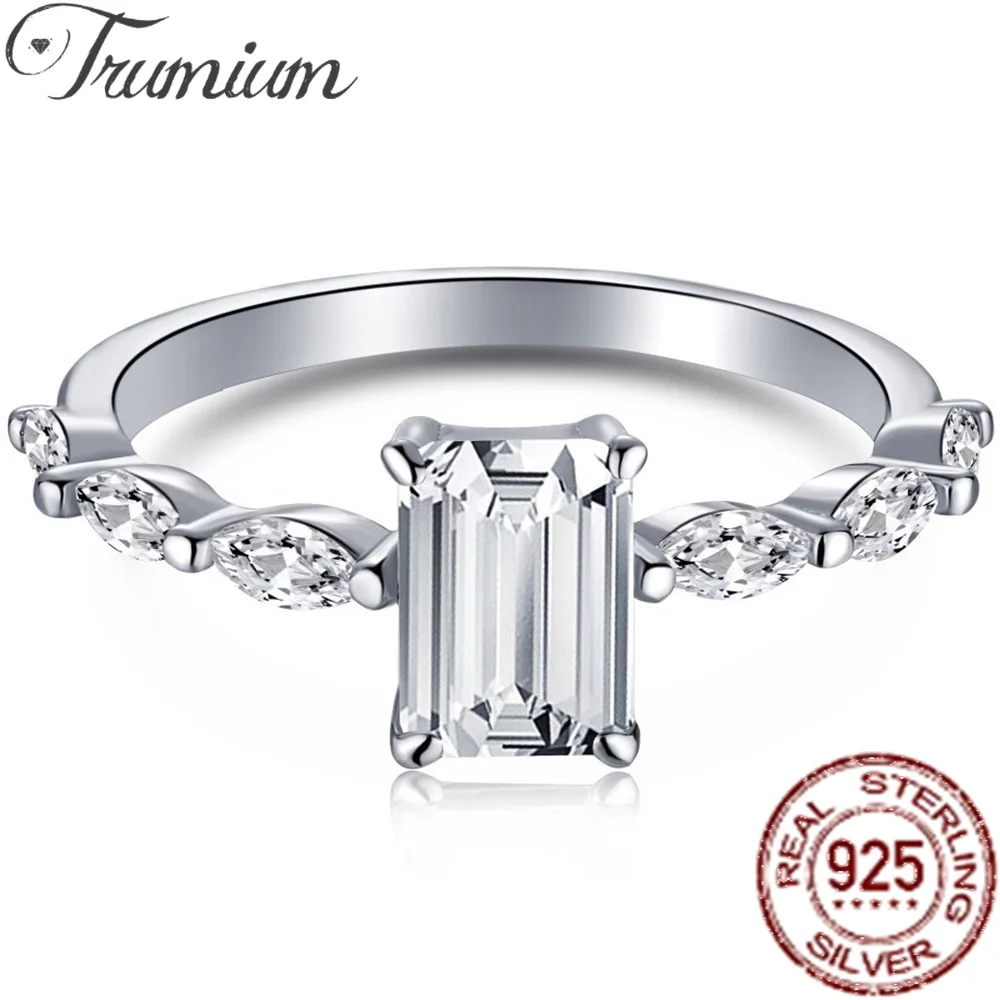 

Trumium 100% s925 Sterling Silver Emerald Cut Created Pink Green Zircon Gemstone Engagement Wedding Bands Fine Jewelry Wholesale