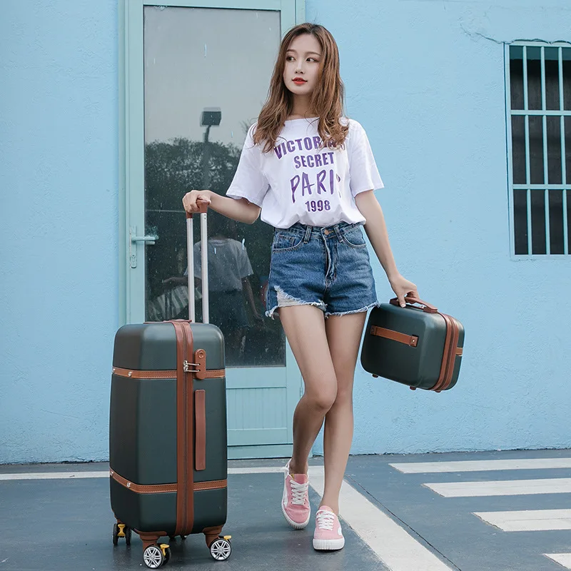 

Carrylove 20"22"24"26" inch girls travel suitcase trunk hard retro carry on trolley bag vintage luggage with