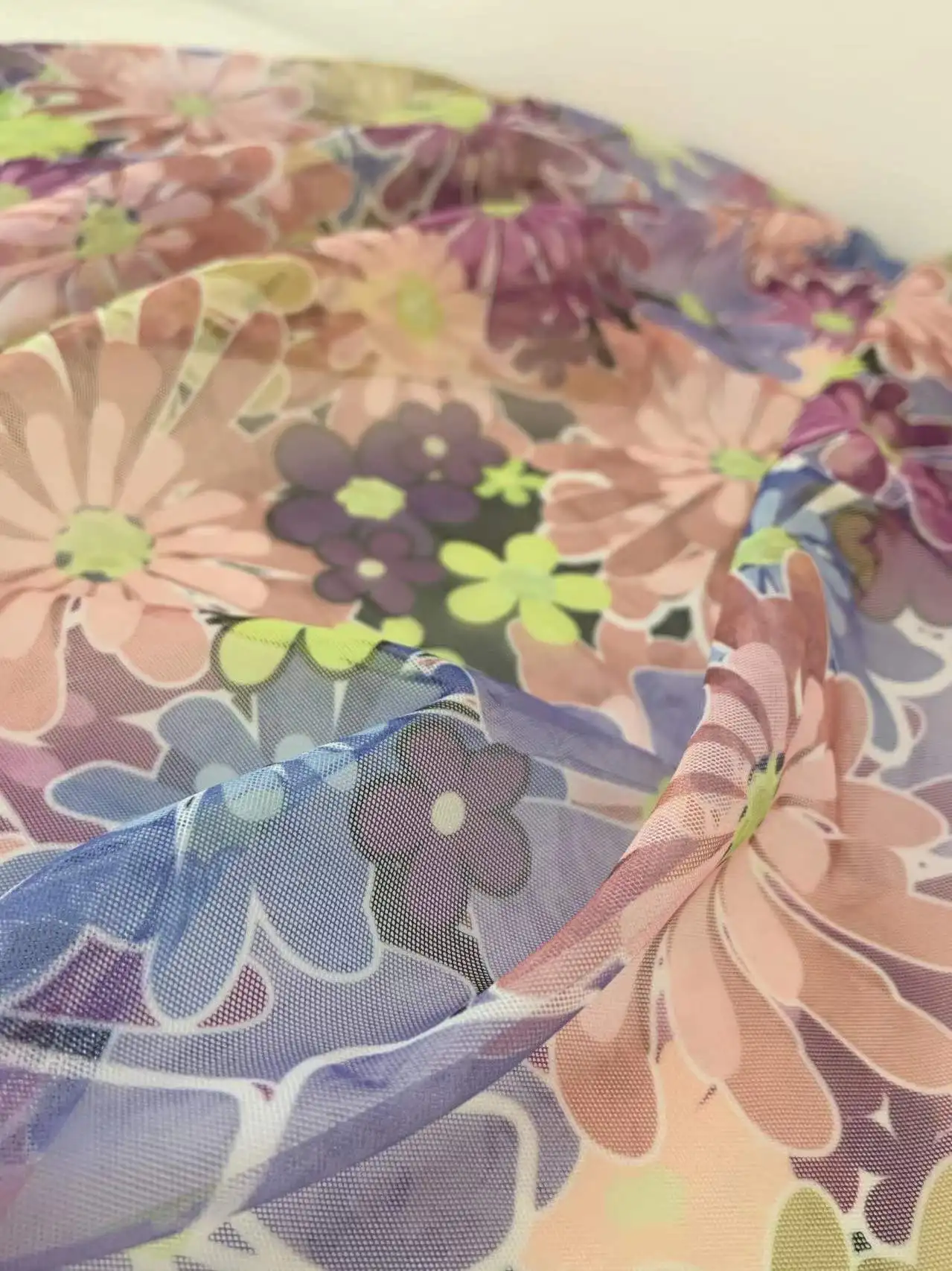 

Printed Purple Floral Gauze Spring Colorful Daisy Flower Tulle Lace Fabric Soft Mesh for Dress Skirt,Backdrop,Wedding by Yard