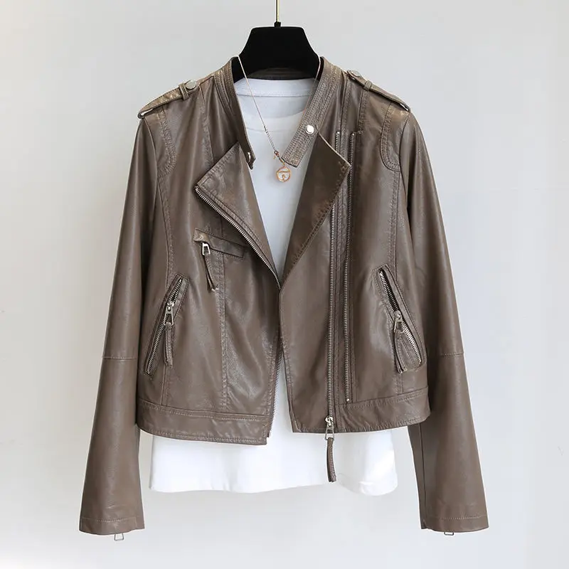 

2022 Spring Autumn Faux Leather Zipper Jackets Women Loose Casual Pu Leather Coat Female Motorcycles Outwear Vintage Jacket A14