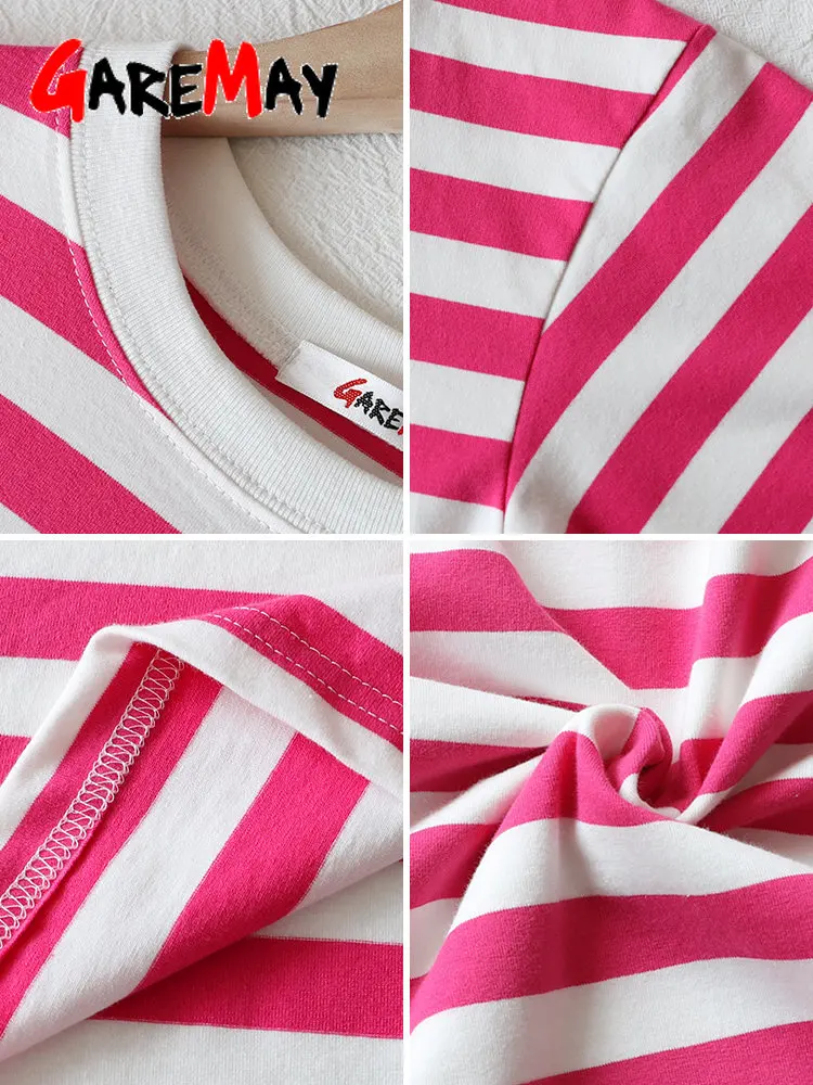 Женская хлопковая футболка в полоску с принтом и коротким рукавом винтажные