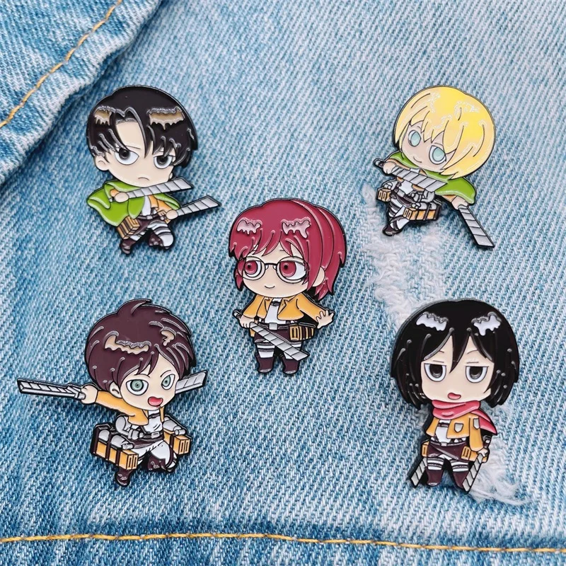 Creative Anime Game Character Enamel Brooch Attack on Titan Character Alan Alloy Pins Badge Punk Fashion Woman Jewelry Gift