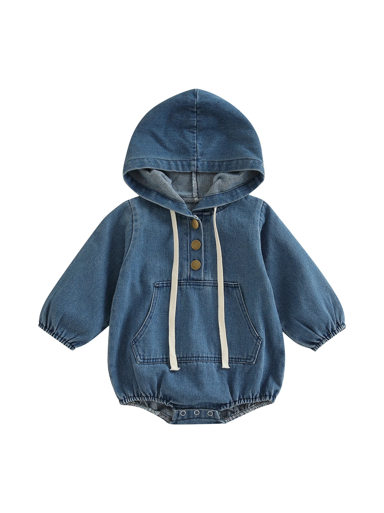 

Infant Baby Boy Girl Denim Jumpsuit Western Long Sleeve Hooded Jeans Romper Bodysuit with Pocket Fall Winter Clothes