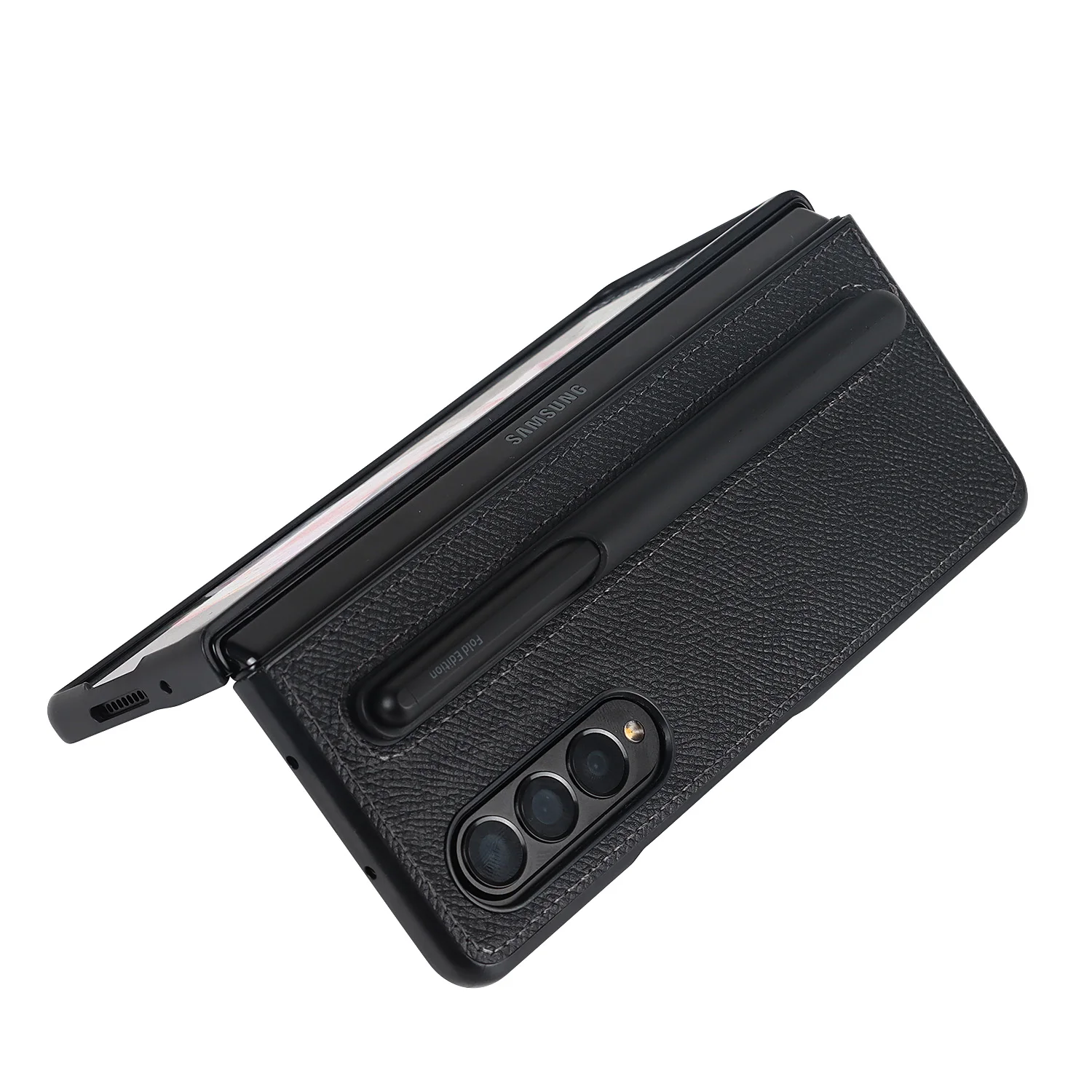 Z Fold3 Luxury Leather Protective Phone Case on for Samsung Galaxy Z Fold 3 5G Etui Shockproof Slim Fit Back Cover With Pen Slot