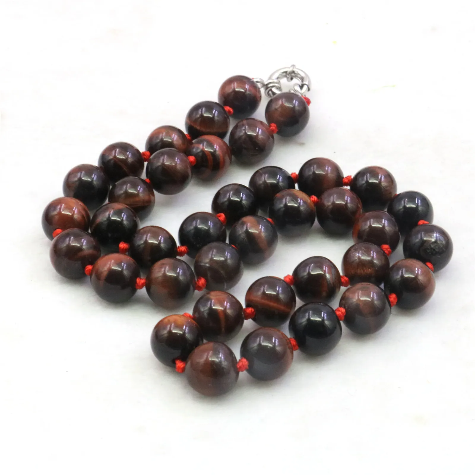 

10mm Round Red Tigers Eyes Jasper Jade Necklace Natural Stone Hand Made Women Girls Neckwear DIY Fashion Jewelry Making