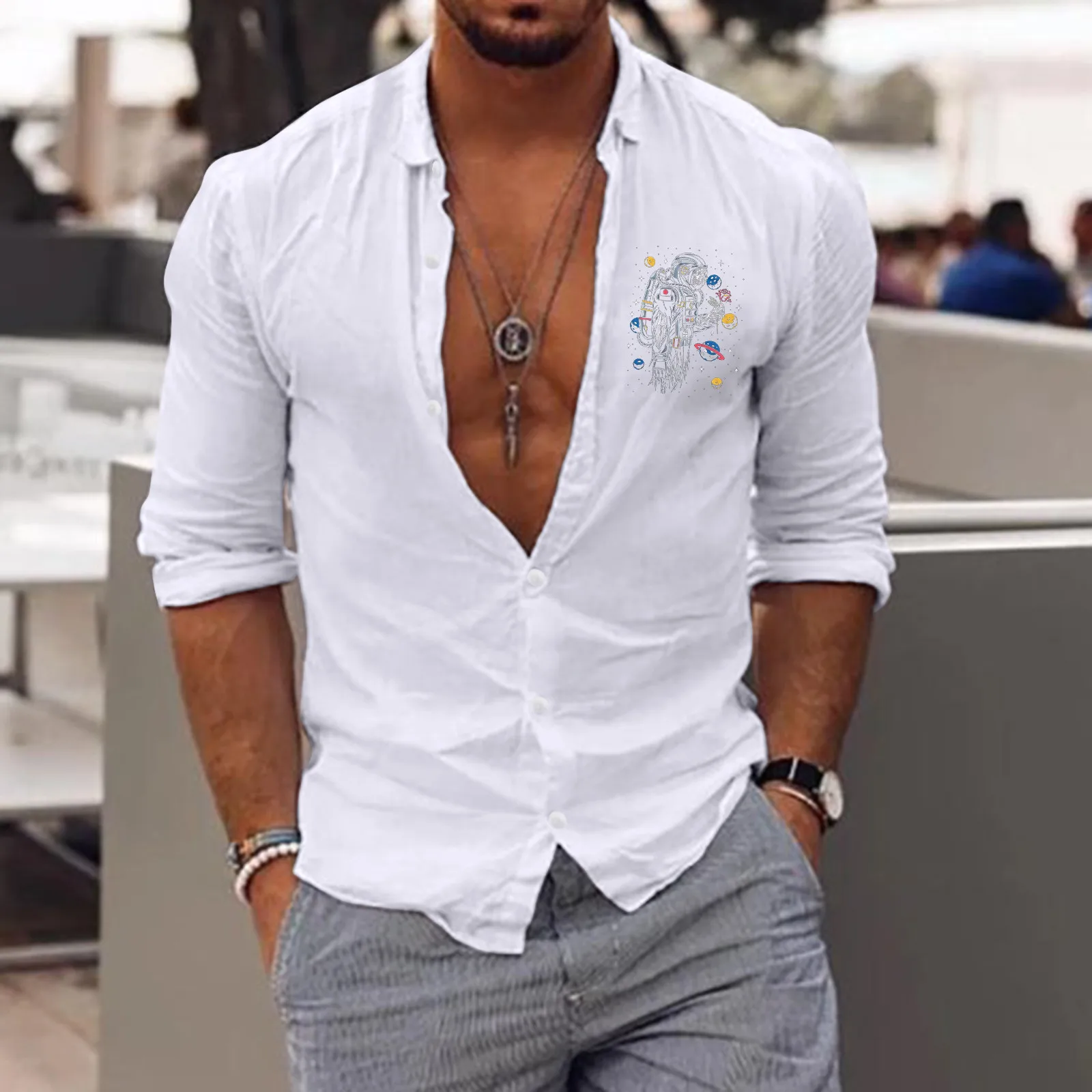 

Retro Shirts Men 50s Men Long Sleeve Autumn Winter Casual Printed Shirts Fashion Top Blouse Shirts N L