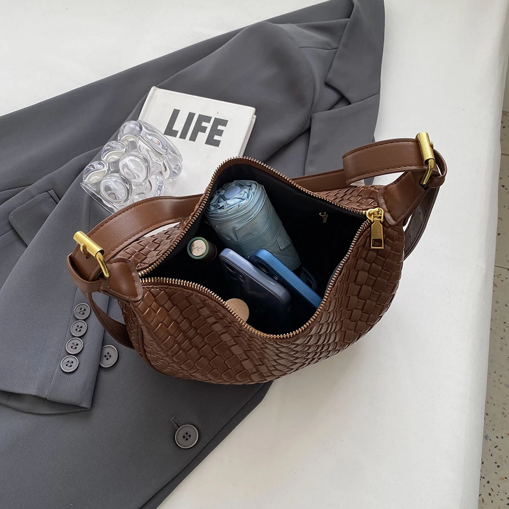 Сумка на плечо из искусственной кожи для женщин модные тканые сумки-тоут