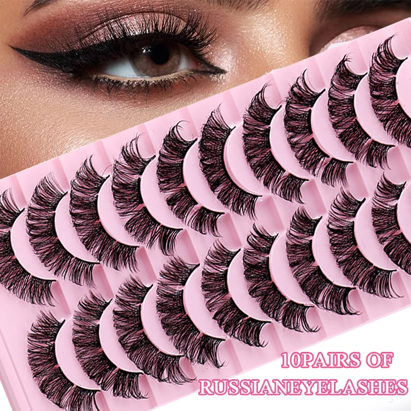 

Lash 10Pairs DD curl Russian Strips Lashes Reusable False Eyelashes 3D Mink Lashes Long Thick Eyelash Extension Wholesale Lashes