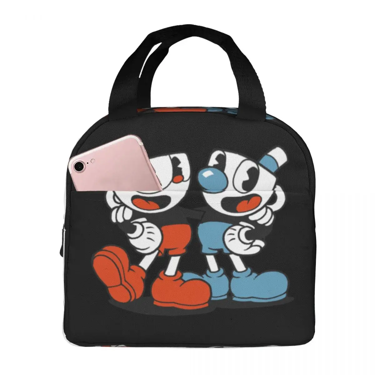 Lunch Bag for Men Women Cuphead Insulated Cooler Bag Portable Picnic Game Mugman Cup Mouse Oxford Lunch Box Food Storage Bags