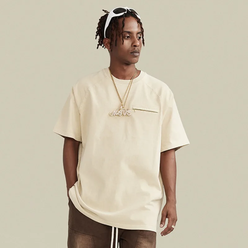 

Мужская футболка с карманами на молнии FEWQ, однотонные пуловеры с коротким рукавом и круглым вырезом, весна 2023, новинка 24B2004