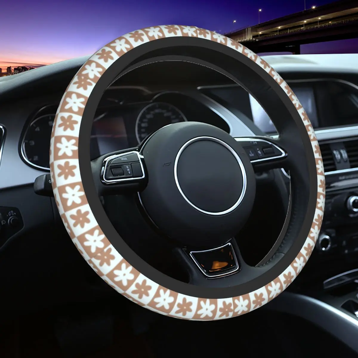 

Flower Floral Car Steering Wheel Cover 37-38 Soft Steering Wheel Protective Cover Fashion Car-styling Car Accessories