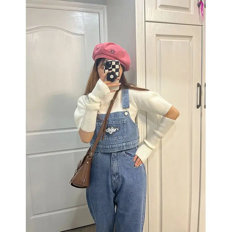 Женский джинсовый костюм из двух предметов летний комплект короткий топ без