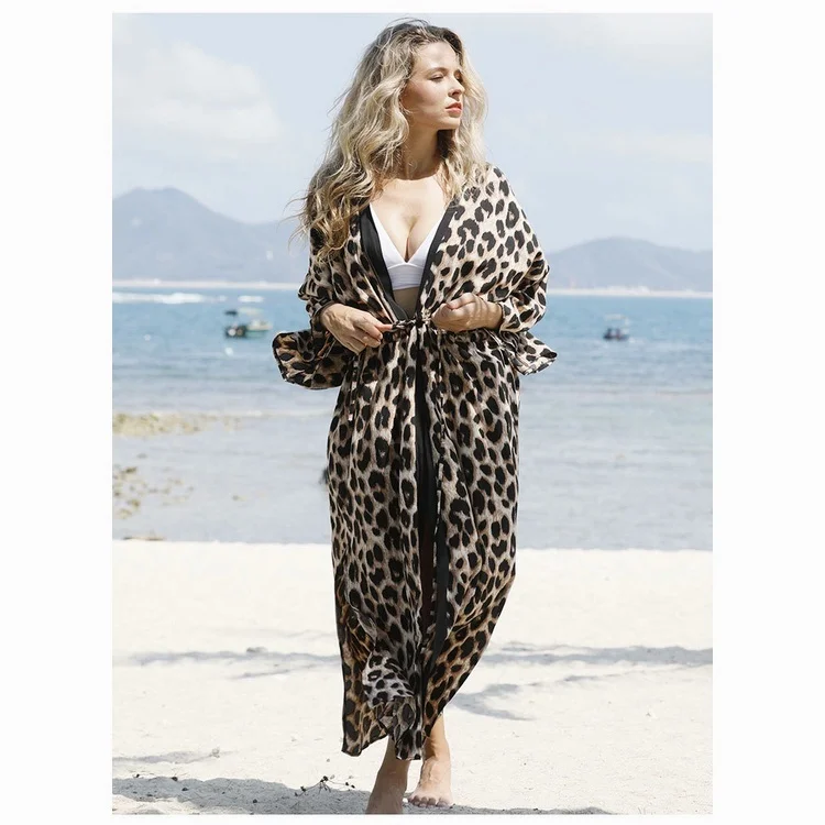 

Women Plus Size Leopard Print Dress Muslim Swimwear Beach Dress Chain Plaid Dress Sunscreen Suit Beachwear Bohemian Dresses