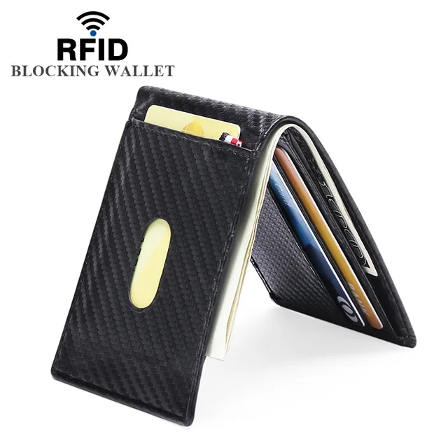 Carbon Fiber Wallet Genuine Leather Wallets Card Holder for Men RFID Minimalism Credit Card Holders Money Clip Man 3