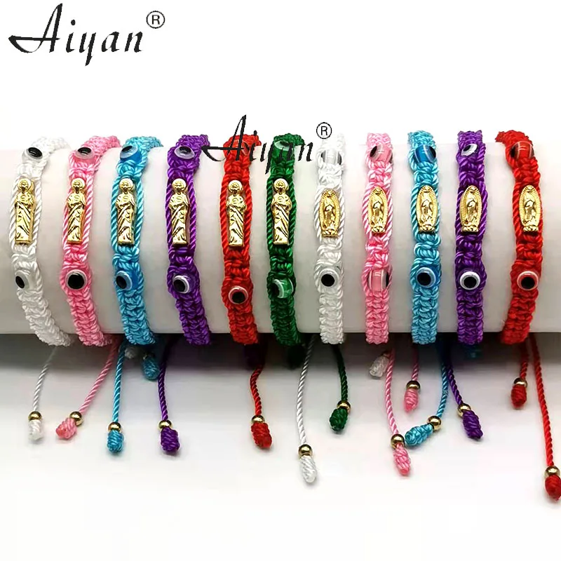 

12 Pieces Eyes With Virgin Mary And Saint Jude Thread Braided Bracelet Can Be Given As A Gift And Can Pray Many Colors To Choose
