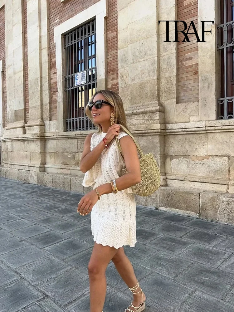 Traf Женский Вязаный Комплект Миди Элегантный Топ Без Рукавов С Круглым Вырезом И