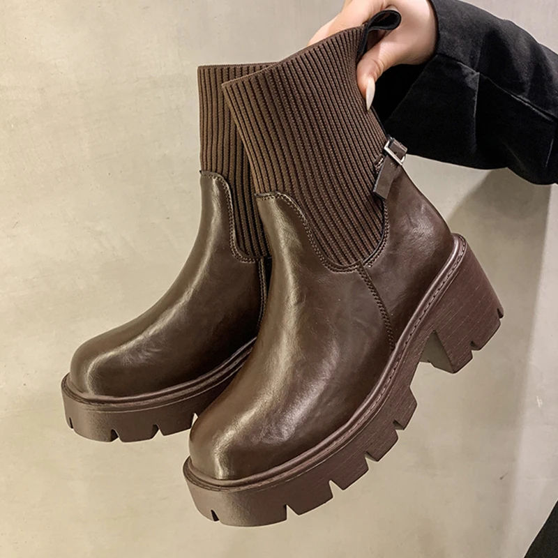 Женские ботильоны на высоком каблуке новая модная обувь для вязания 2025 г.