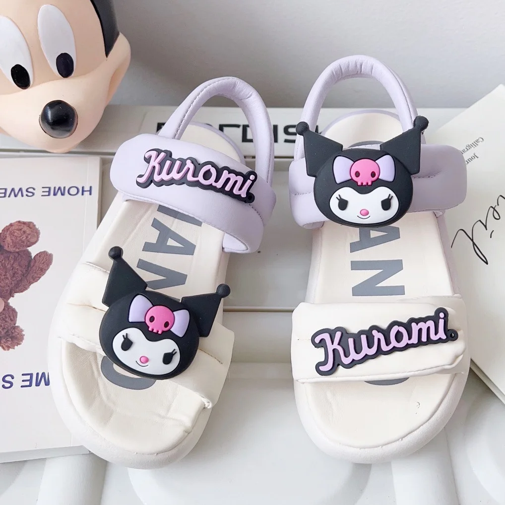 

New Anime Sanrio Kawali Kuromi Sandal Outdoor Beach Shoes Antiskid Soft Sole Comfortable Fashion Girls Birthday Gift for Kids