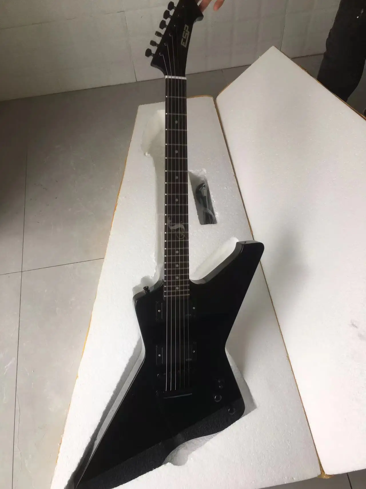 Heavy Metal Ironic James Hetfield Gloss Black Explorer Electric Guitar Man to Wolf Inlay, EMG Active Pickup 9V Battery Box  CZCX