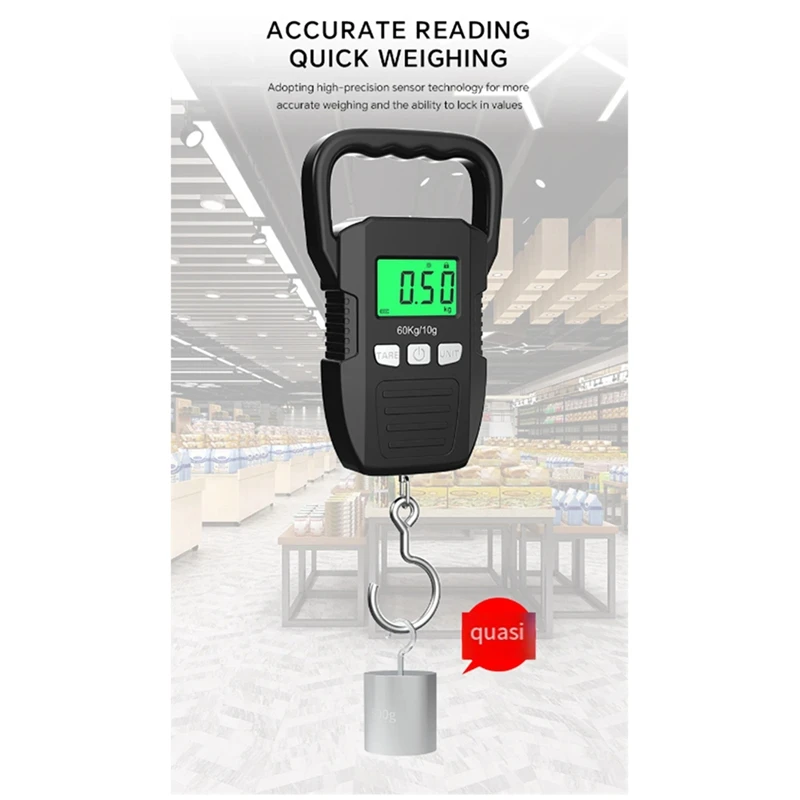 Черные 60 кг/10 г ЖК-цифровые подвесные весы с USB-зарядкой крановые крючком