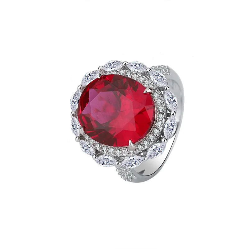 

New fashion trend S925 silver inlaid 5A zircon ladies personality color treasure ruby sapphire full diamond closed ring