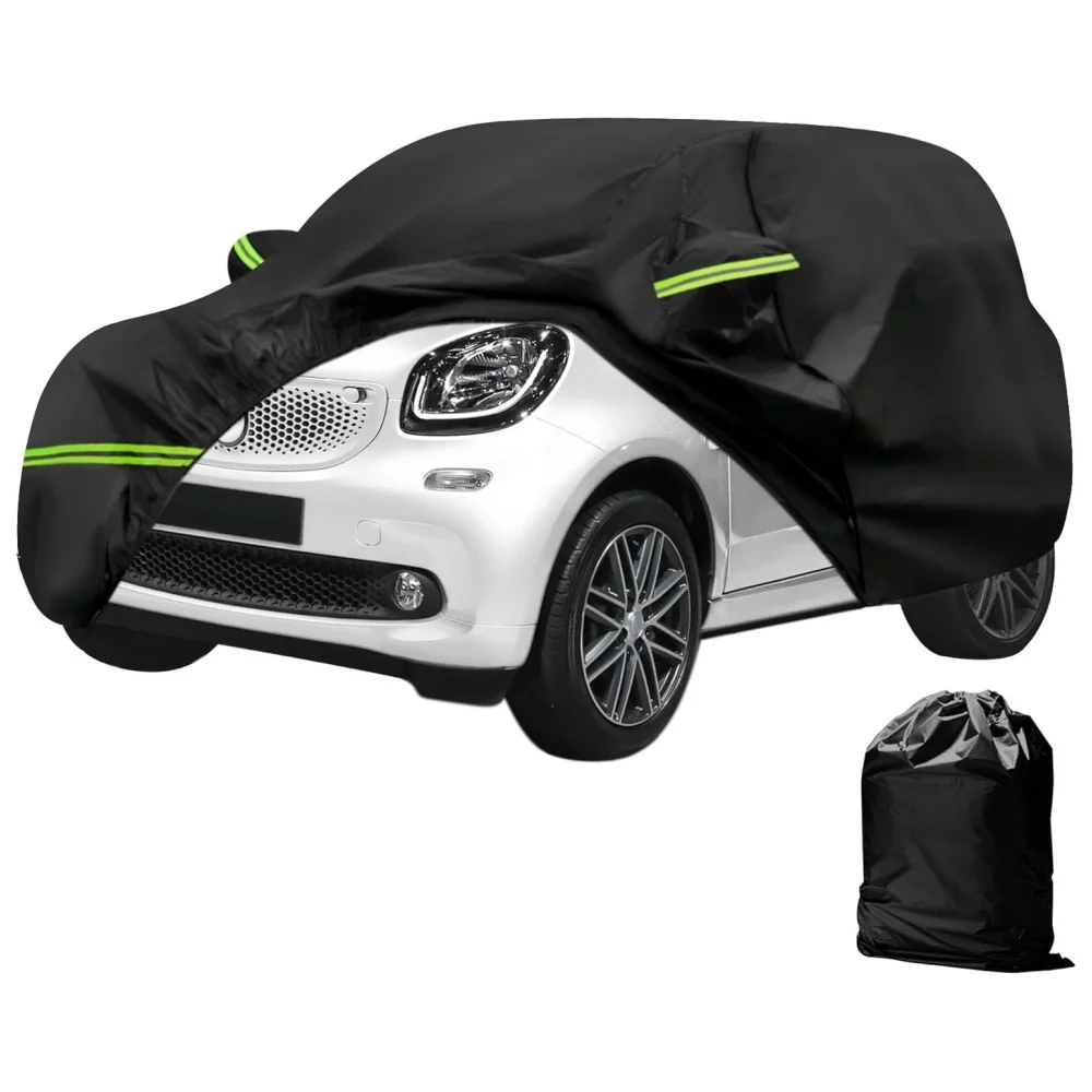 Фото 210T уличные водонепроницаемые автомобильные чехлы на заказ для Benz Smart Fortwo W451 2007-2023 с ветрозащитными лентами на молнии для снега и дождя №1