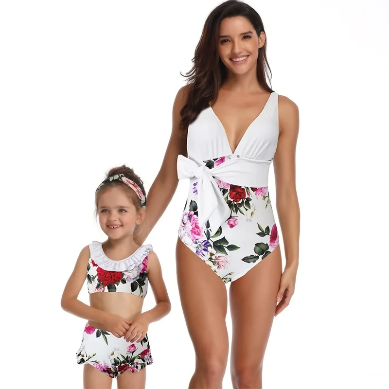 

Nerlero Matching Family Outfits Fashion Cartoon Pattern One-piece Swimsuit for Family Matching Clothes Flounce Design Clothing