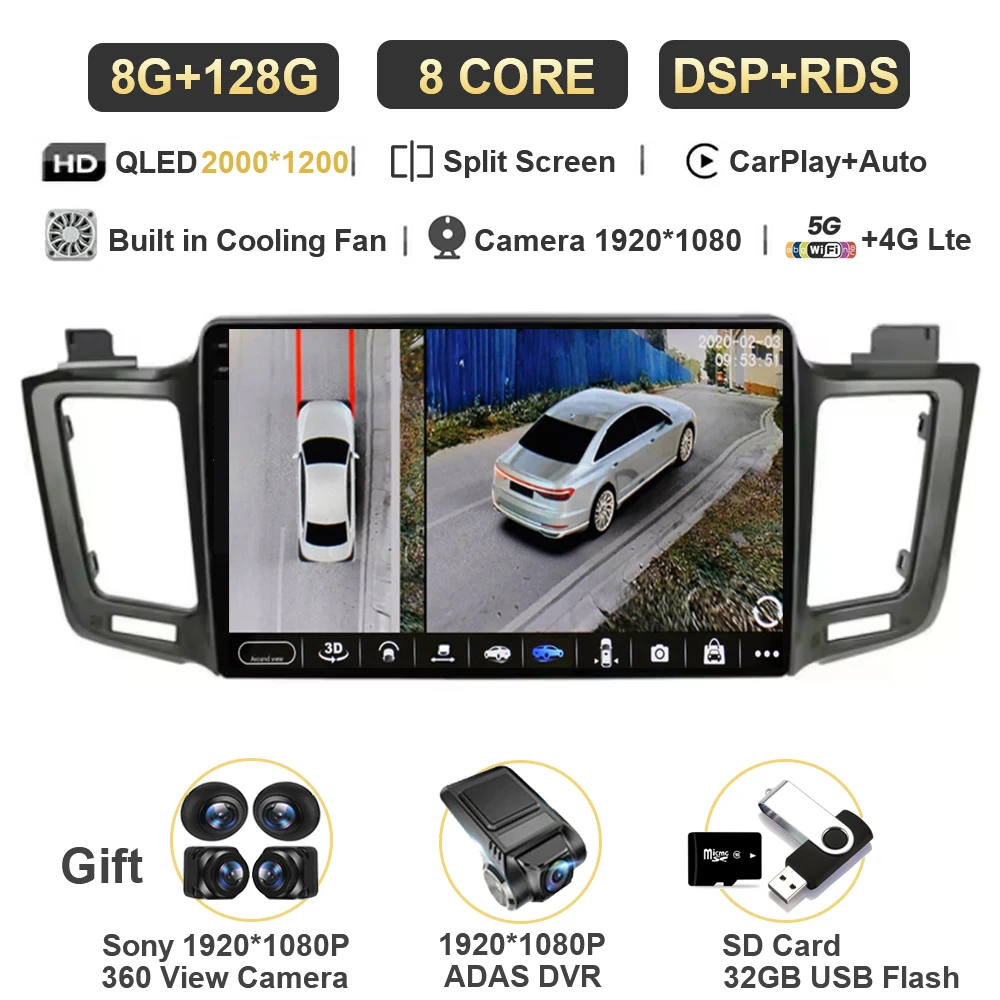 

12G + 256G Android 15 Автомобильный радиоприемник для Toyota RAV4 RAV 4 2012 2015 2016 2019 Мультимедийный плеер 4G Carplay GPS Стерео головное устройство Авто