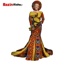 gifted headwrap traditional african women clothing floor length wax cotton custom birthday party dresses wy7073