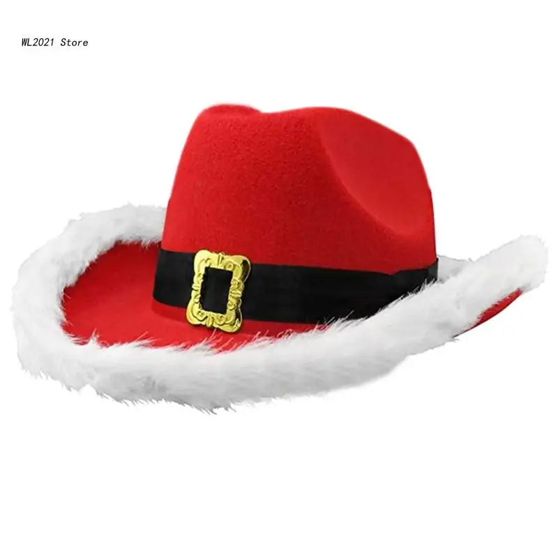 

Fashion Wide Brim Felt Hat Christmas Santa Claus Hat Western Red Cowboy Hat Jazz Hat for Friend Birthday Gatherings