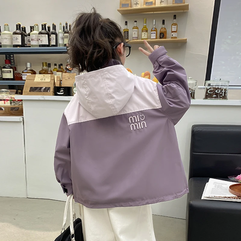 Куртка с капюшоном для девочек Корейская ветровка мультяшным рисунком смайлика 2