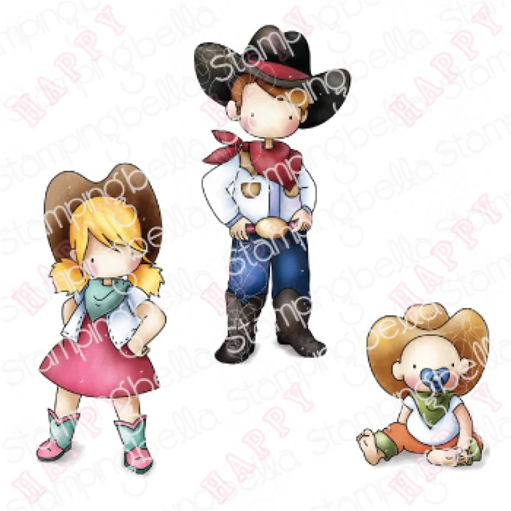 

Uptown Cowboy Kids Rubber Metal Cutting Dies And Clear Stamps DIY Scrapbook Paper Diary Decoration Template Card Embossing Mould