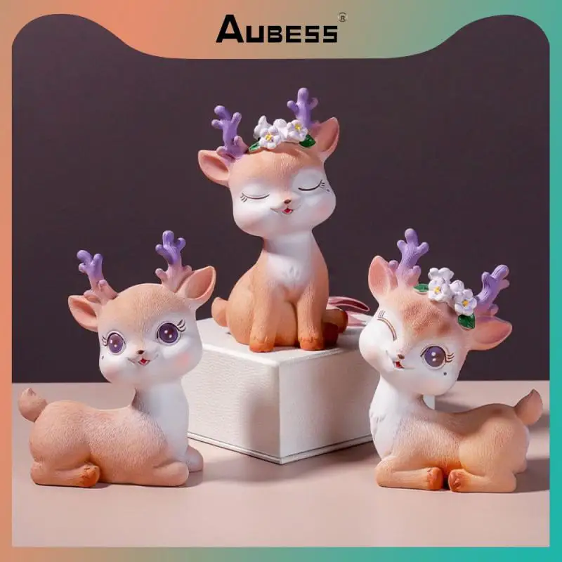 

Handmade Simulation Deer Creative Figurine Ornament Cartoon Fawn Decoration Supplies Girl Bedroom Decora Resin Small Ornament