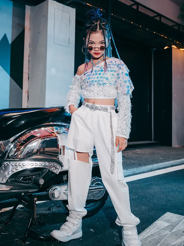 

Костюм для джазовых танцев ZZL для девочек, уличная одежда в стиле хип-хоп для выступлений, детская одежда для фотосессии, подиумная групповая городская одежда Y2K