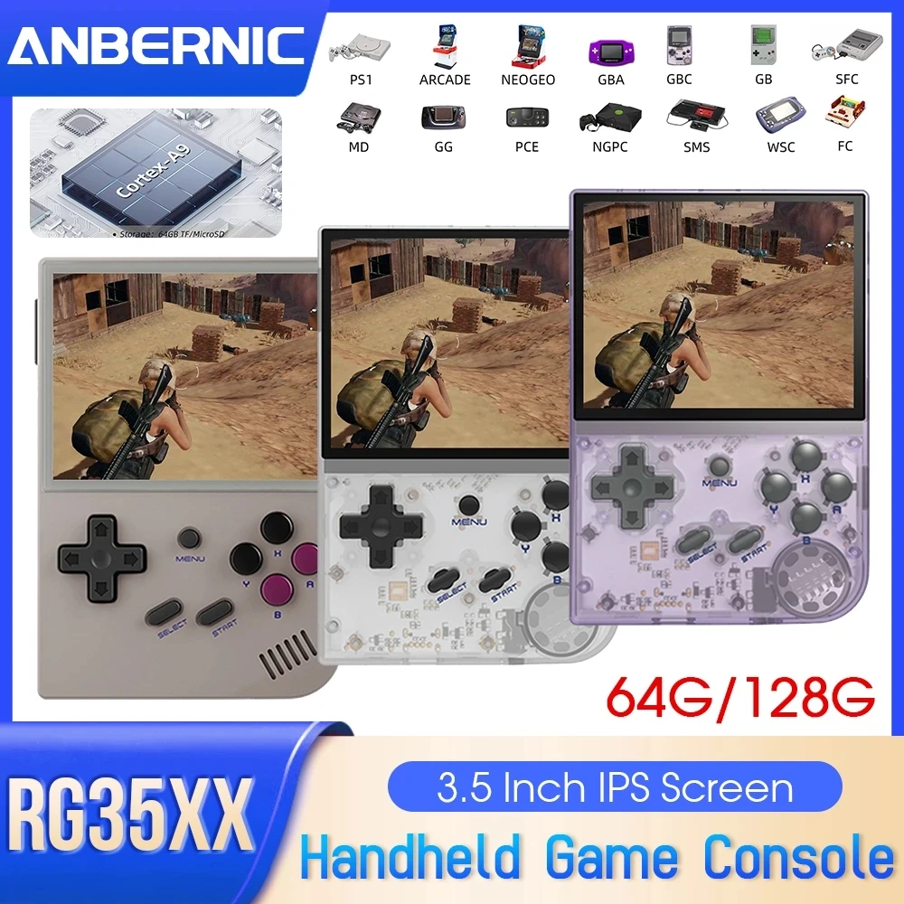 

ANBERNIC RG35XX Mini Retro Handheld Game Console Linux System 3.5-inch IPS Video Game Player Children's Gifts Christmas 64G+128G