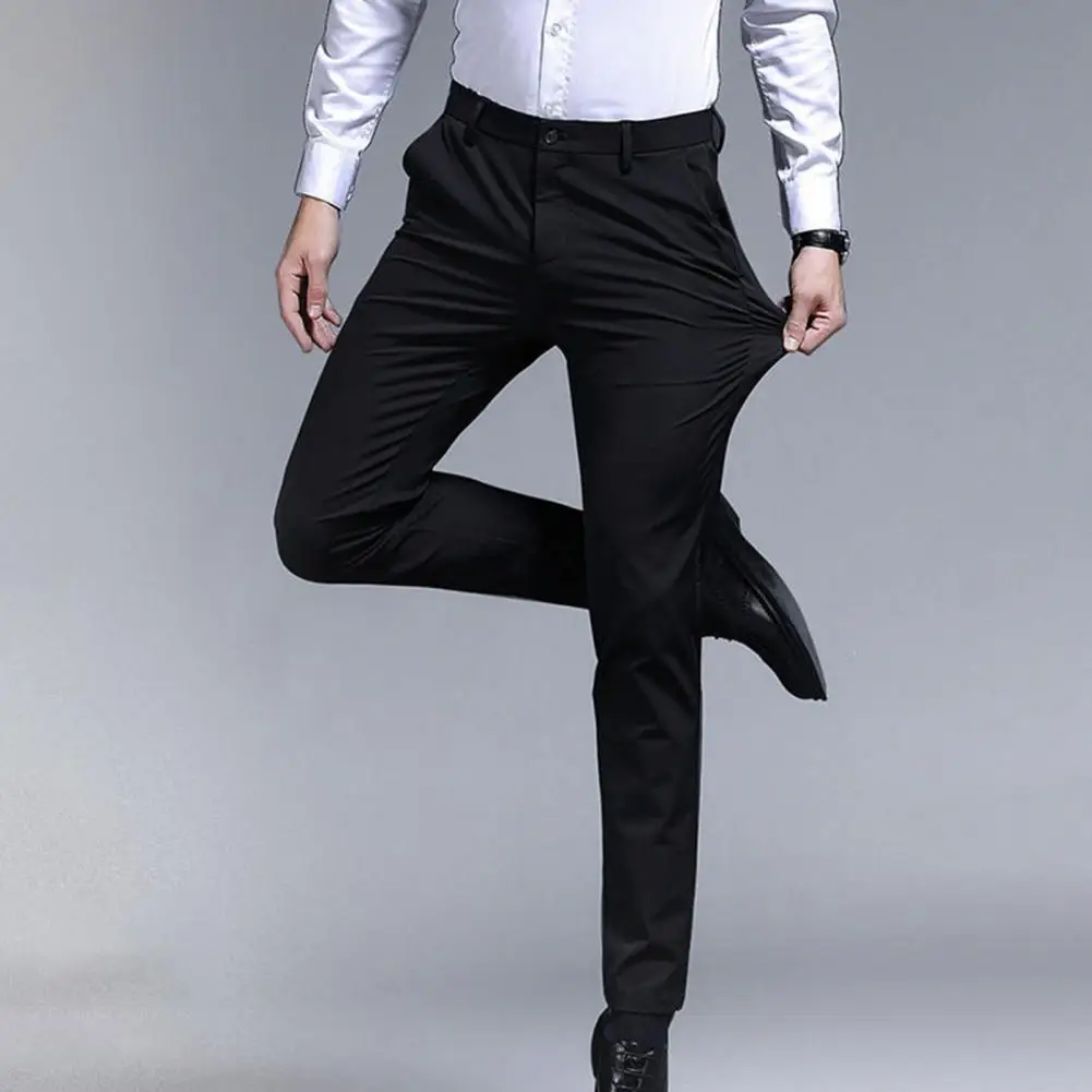 

Men Business Trousers Lightweight Suit Pants High Waist Slim Fit Men's Suit Pants Wrinkle-free Stretchy Breathable Business