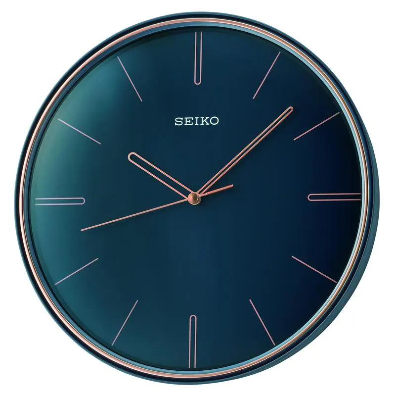 

11" Navy Round Wall Clock Rose Gold Accents, Quartz, Analog QXA739LLH