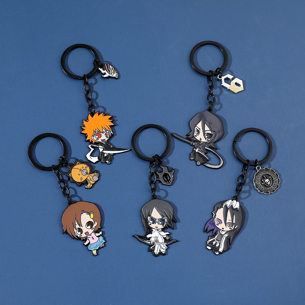 

Anime BLEACH Keychain Cartoon Kurosaki Ichigo Kuchiki Rukia Metal Pendant Keyring Car Backpack Key Holder Jewelry Accessories
